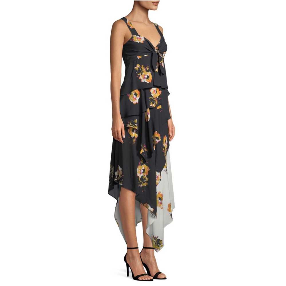 A.L.C. Natalia Tiered Floral Two-Tone Ruffled Silk Dress - Picture 3 of 16